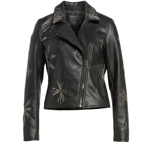 Blank NYC Jackets & Blazers - Blank NYC Beaded Leather Biker Jacket Star Struck
